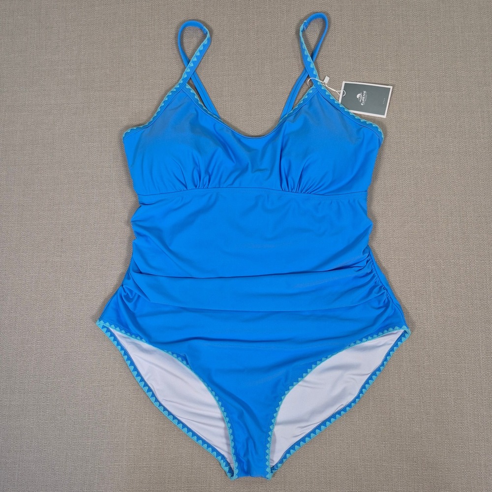 Eomenie Blue Ruched One Piece Swimsuit Tummy Control Size 2XL New With Tags